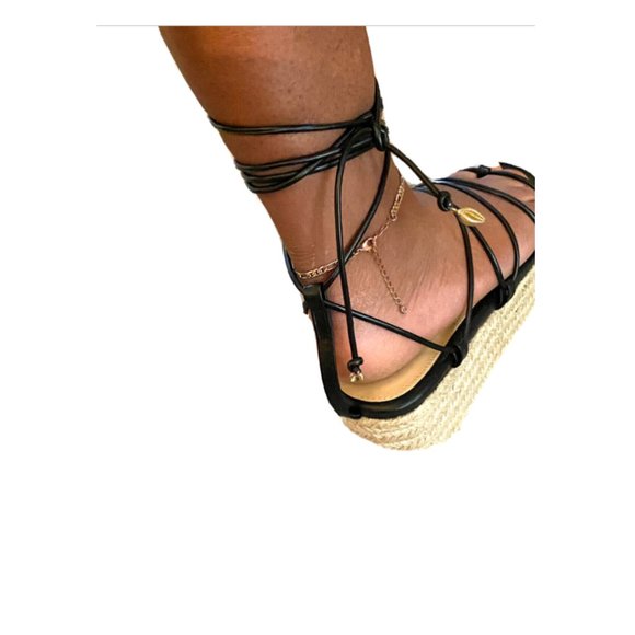 Shoedazzle String Toe Sandals Ladies Size 9.5M Black Wedge Platform - Picture 3 of 6